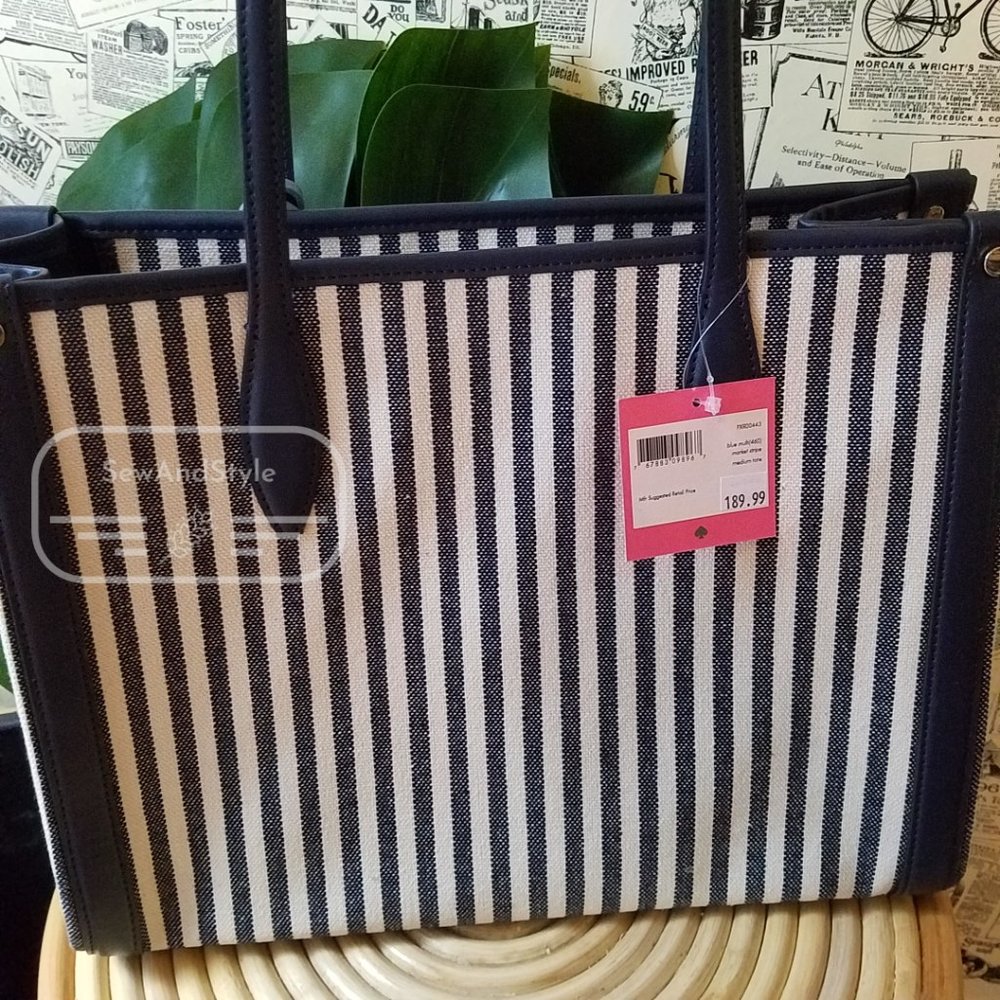 BLUE MULTI MARKET STRIPE TOTE KATE SPADE MEDIUM TOTE BRAND NEW - Picture 8 of 12